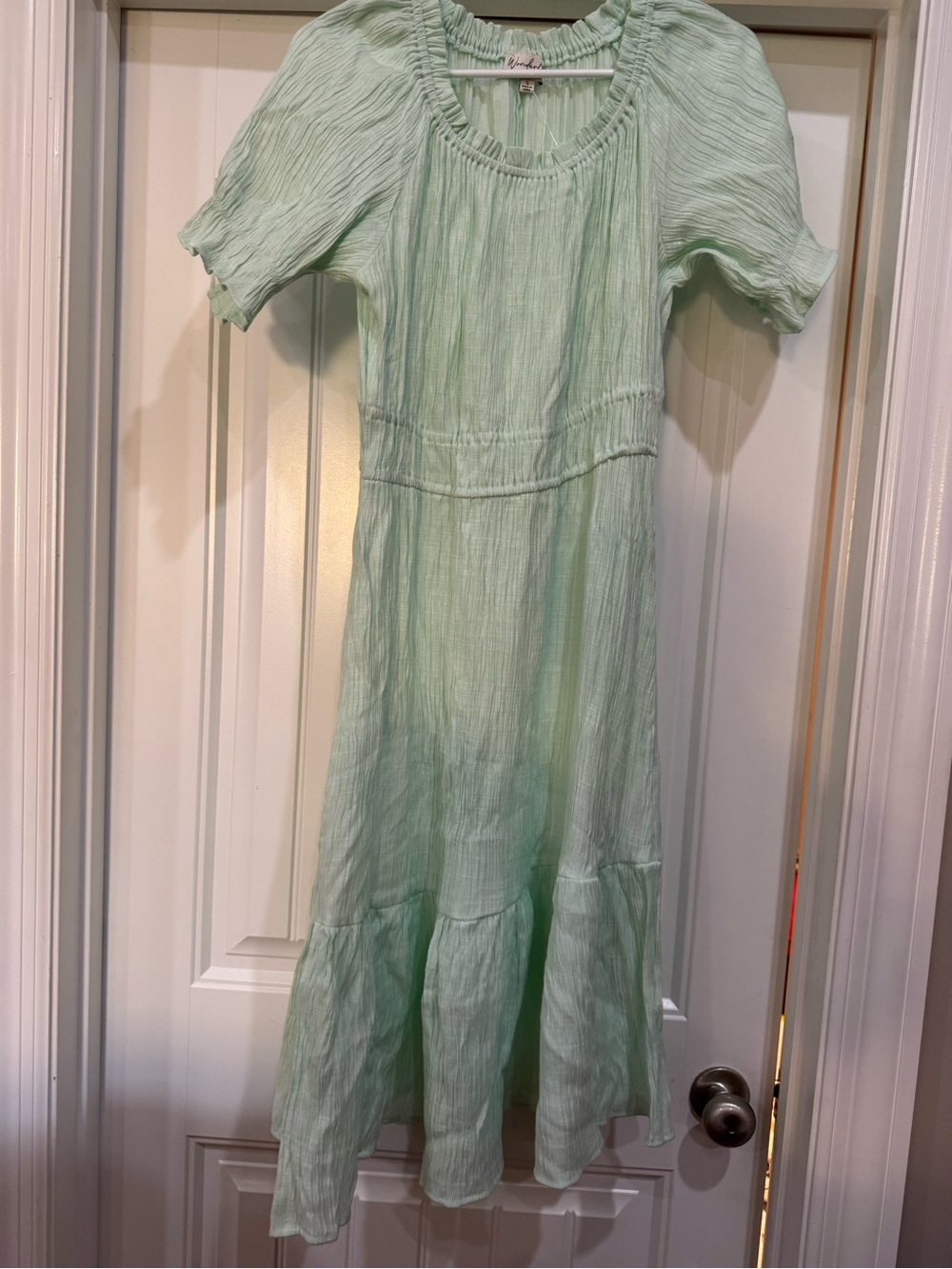 Wonderly Mint Green Crinkled Tiered Casual Dress